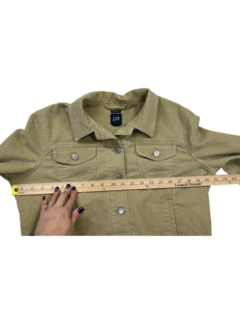 GAP Women's L Tan Cropped Corduroy Jacket Button Up Pockets Spring Preppy Coat